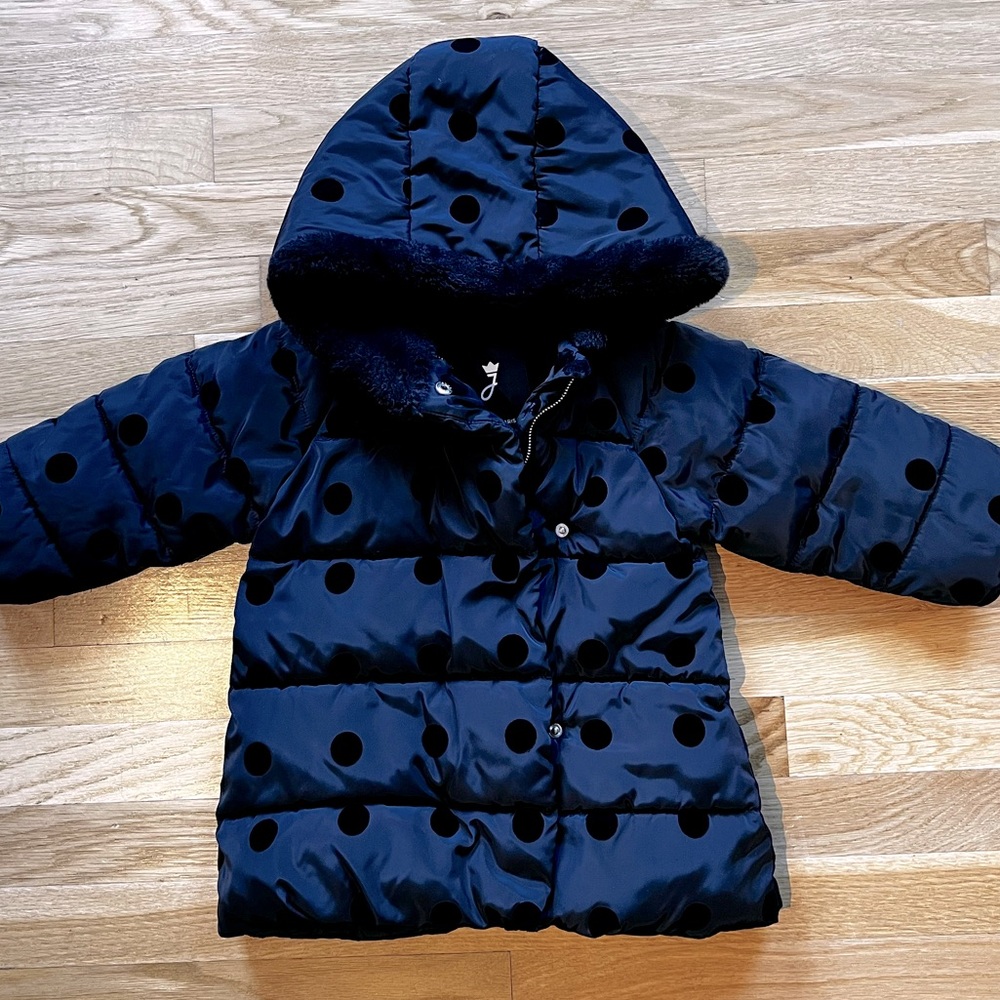 Jacadi winter coat polka-dot fleece lined with a faux fur hood